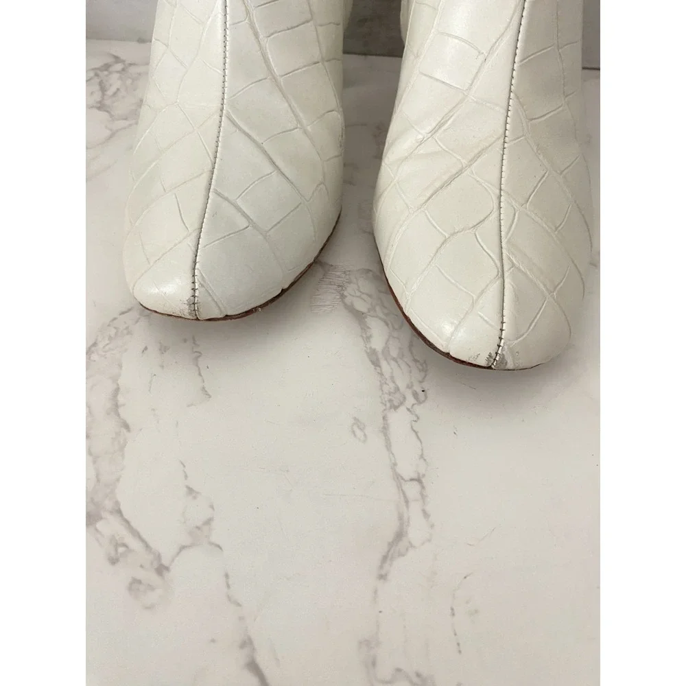 Loeffler Randall Cooper Ankle Boots Women Sz 6.5 Ecru Croc-Embossed Leather